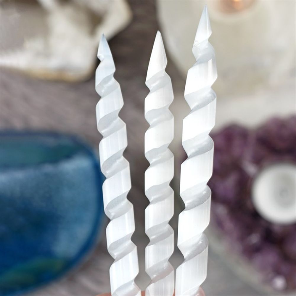 Round Point Selenite Spiral Wand