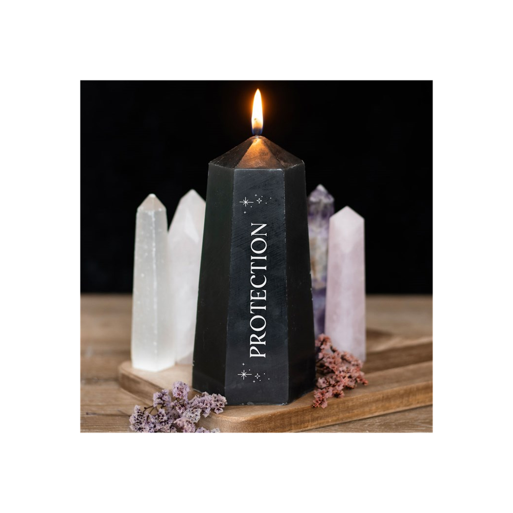 Protection Crystal Candle with Rough Black Obsidian